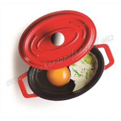 MINI CACEROLA OVAL ROJA CON TAPA "FUNDICIÓN" - 0,25 L.